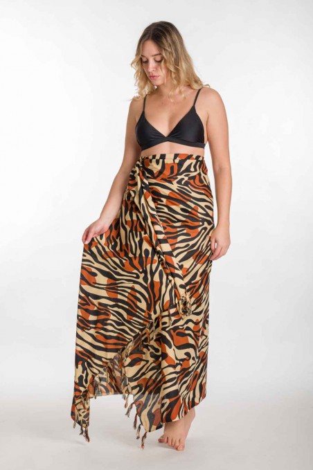 PAREO VISCOSE ANIMAL PRINT WITH FRINGES