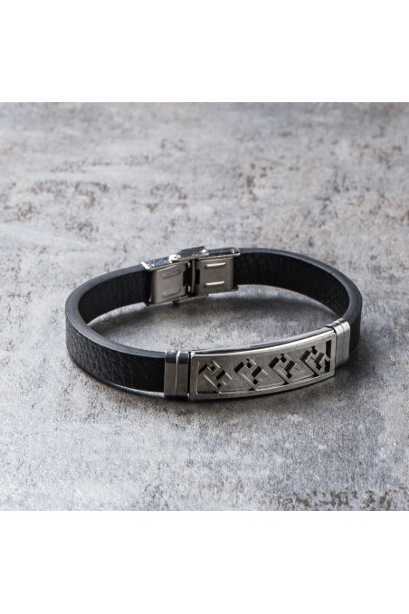 Mens Leather Bracelet with Inox Details