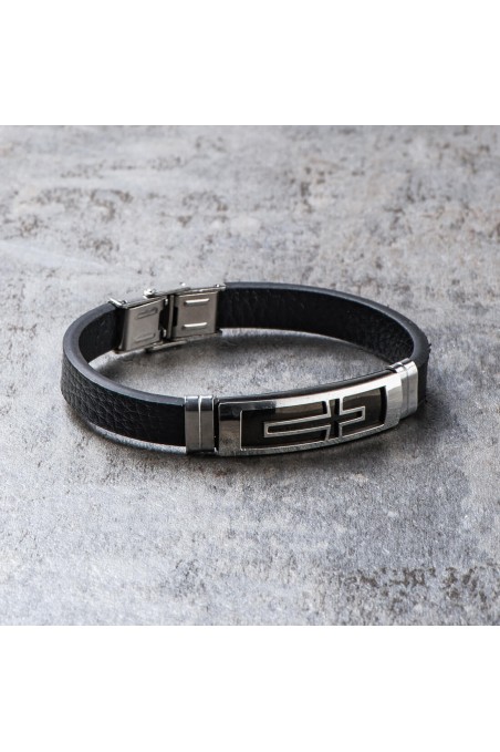 Mens Leather Bracelet with Inox Details